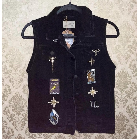 Jackets & Blazers - Scorpio Zodiac Scorpion Water Sign Women's Denim Jean Vest Upcycled OOAK Sz. XS